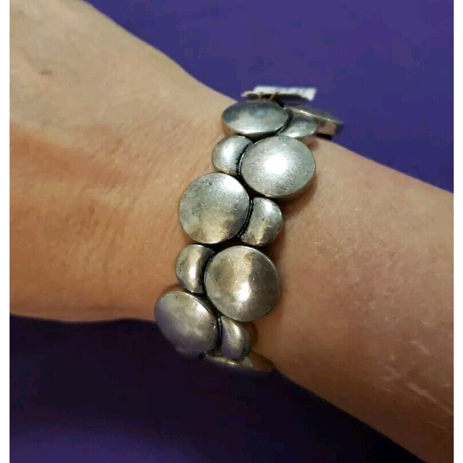 Ruby Rd Utility Chic Distressed Silver Tone Metal Stretch Panel Bracelet New 18$